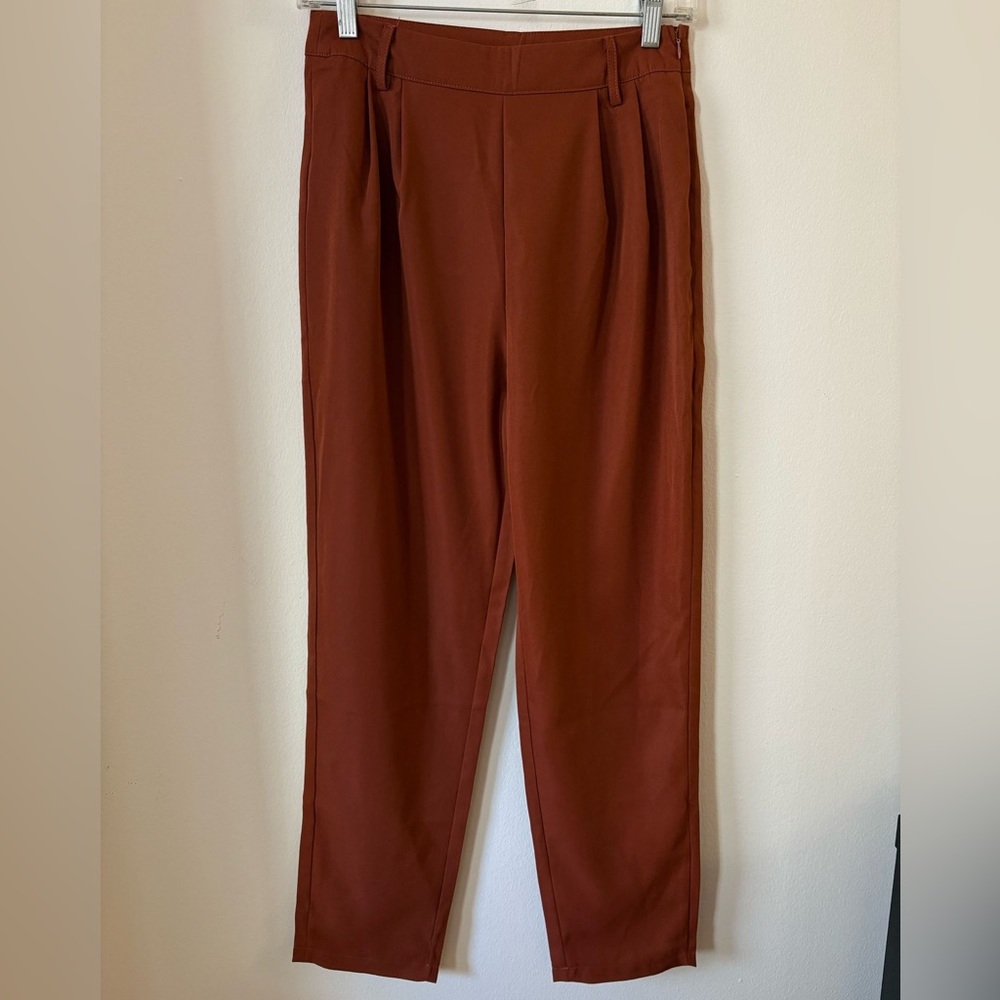 Chic Terracotta High Waisted Tapered Pants with Invisible Side Zip